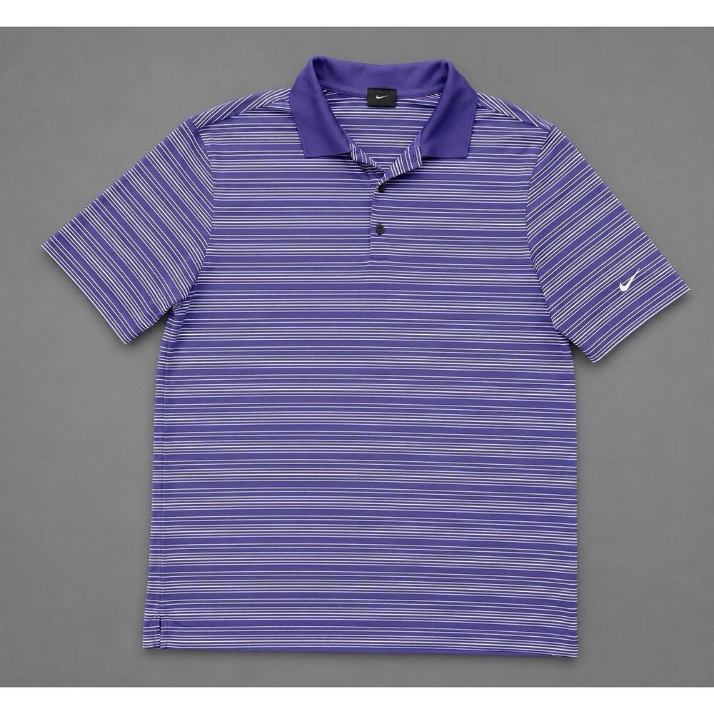 Nike Golf Men's Dri Fit Polo Size XL Purple/White Stripe Short Sleeve